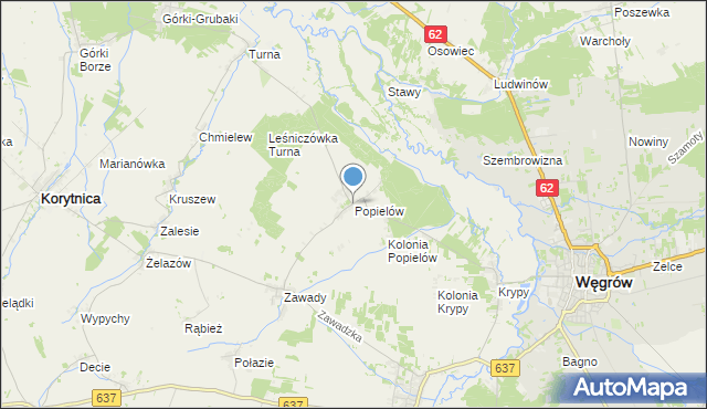 mapa Popielów, Popielów gmina Liw na mapie Targeo