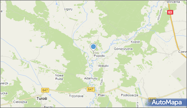 mapa Popiołki, Popiołki gmina Turośl na mapie Targeo