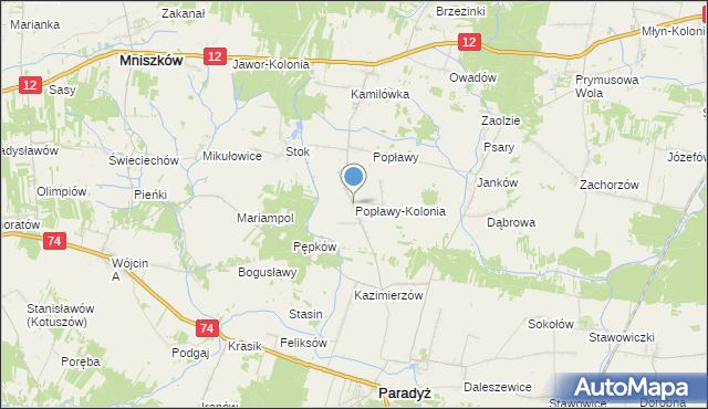 mapa Popławy-Kolonia, Popławy-Kolonia na mapie Targeo