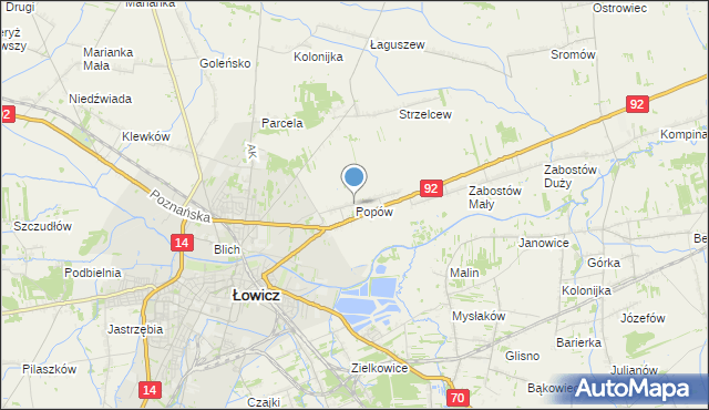 mapa Popów, Popów gmina Łowicz na mapie Targeo