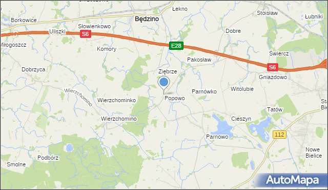 mapa Popowo, Popowo gmina Będzino na mapie Targeo