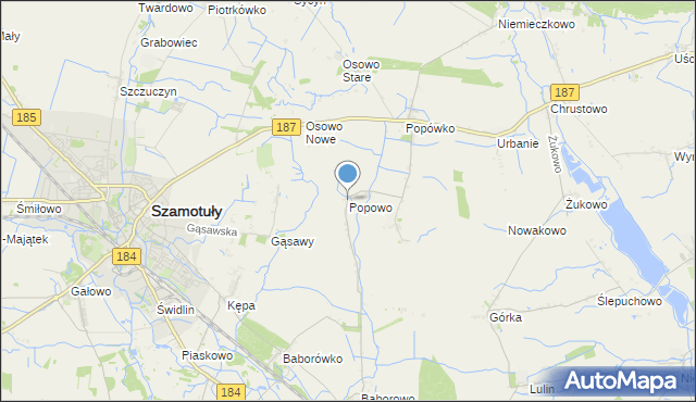 mapa Popowo, Popowo gmina Oborniki na mapie Targeo