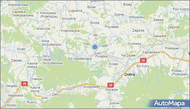 mapa Porąbka, Porąbka gmina Dobra na mapie Targeo
