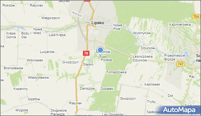 mapa Poręba, Poręba gmina Lipsko na mapie Targeo