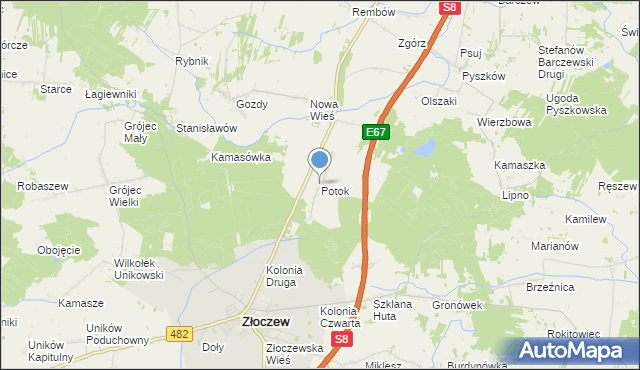 mapa Potok, Potok gmina Złoczew na mapie Targeo