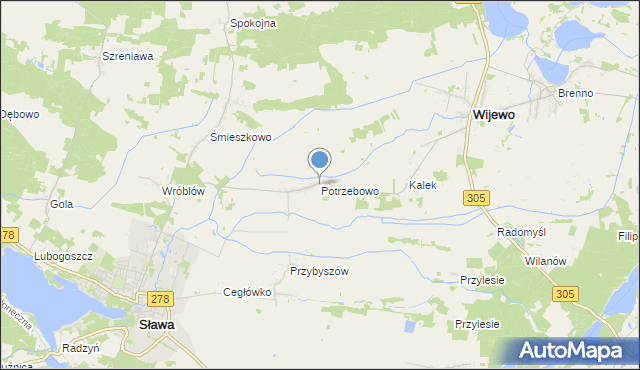 mapa Potrzebowo, Potrzebowo gmina Wijewo na mapie Targeo