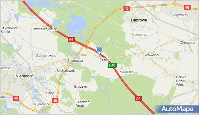 mapa Prądy, Prądy gmina Dąbrowa na mapie Targeo