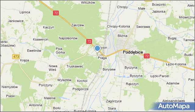 mapa Praga, Praga gmina Poddębice na mapie Targeo