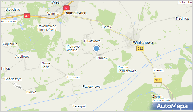 mapa Prochy, Prochy gmina Wielichowo na mapie Targeo