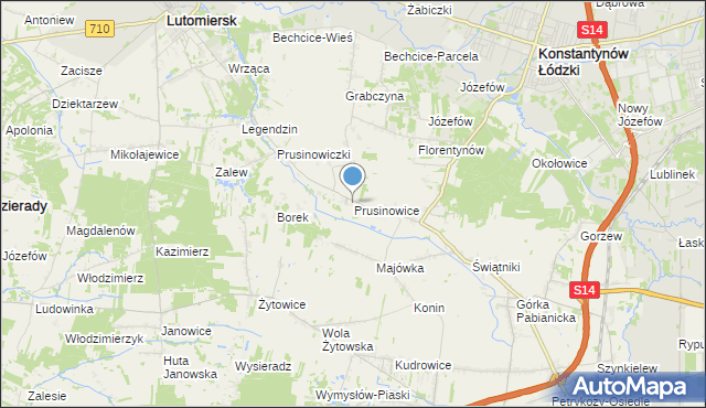 mapa Prusinowice, Prusinowice gmina Lutomiersk na mapie Targeo