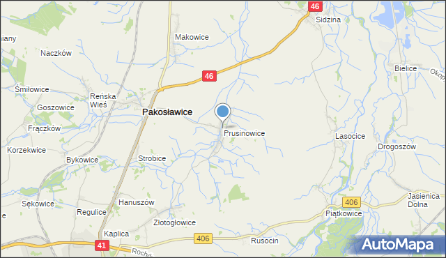 mapa Prusinowice, Prusinowice gmina Pakosławice na mapie Targeo