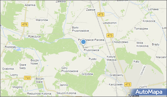 mapa Prusinowice, Prusinowice gmina Szadek na mapie Targeo