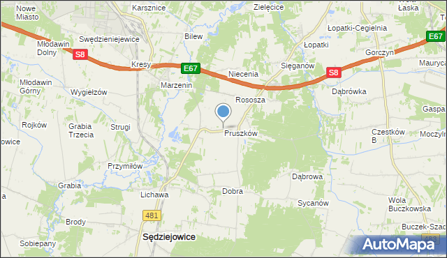 mapa Pruszków, Pruszków gmina Sędziejowice na mapie Targeo