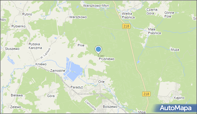 mapa Pryśniewo, Pryśniewo na mapie Targeo