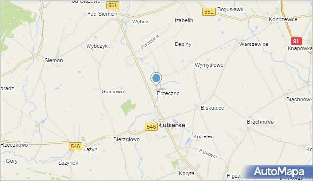 mapa Przeczno, Przeczno gmina Łubianka na mapie Targeo
