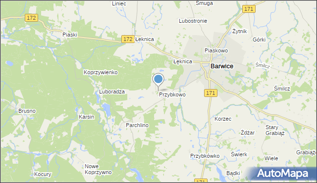 mapa Przybkowo, Przybkowo gmina Barwice na mapie Targeo