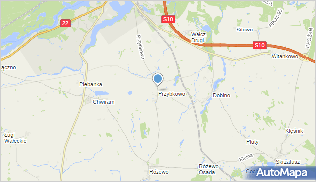 mapa Przybkowo, Przybkowo gmina Wałcz na mapie Targeo