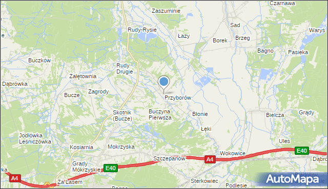 mapa Przyborów, Przyborów gmina Borzęcin na mapie Targeo