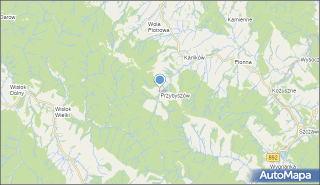 mapa Przybyszów, Przybyszów gmina Bukowsko na mapie Targeo