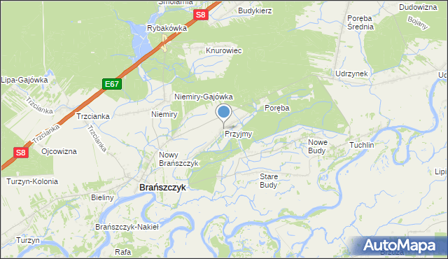 mapa Przyjmy, Przyjmy gmina Brańszczyk na mapie Targeo