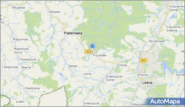 mapa Przylasek, Przylasek gmina Platerówka na mapie Targeo