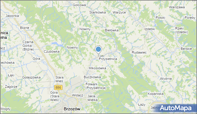 mapa Przysietnica, Przysietnica gmina Brzozów na mapie Targeo