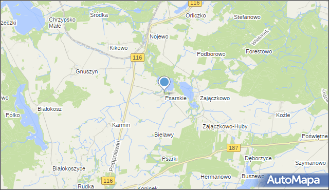 mapa Psarskie, Psarskie gmina Pniewy na mapie Targeo