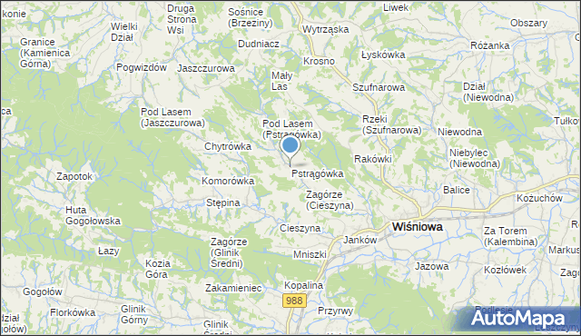mapa Pstrągówka, Pstrągówka gmina Wiśniowa na mapie Targeo