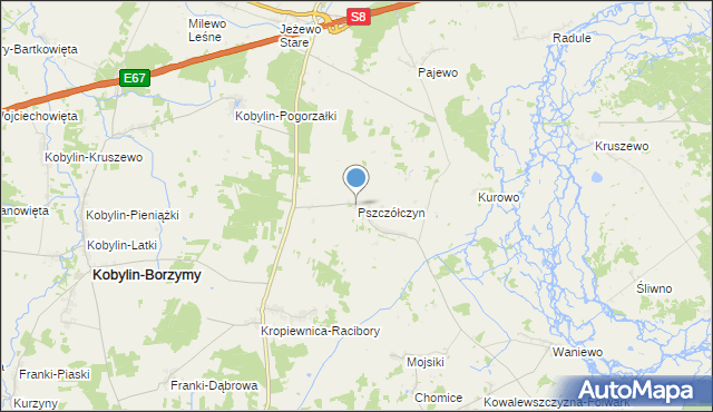 mapa Pszczółczyn, Pszczółczyn gmina Kobylin-Borzymy na mapie Targeo