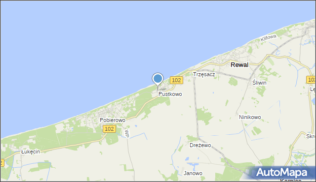 mapa Pustkowo, Pustkowo gmina Rewal na mapie Targeo
