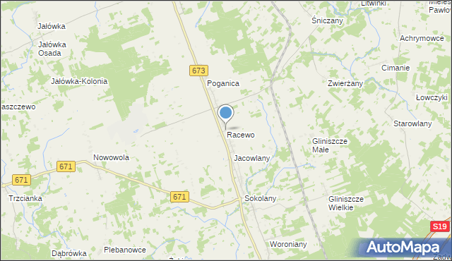 mapa Racewo, Racewo na mapie Targeo