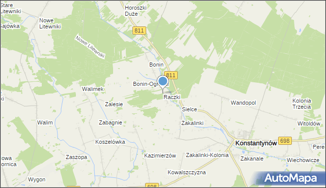 mapa Raczki, Raczki gmina Sarnaki na mapie Targeo