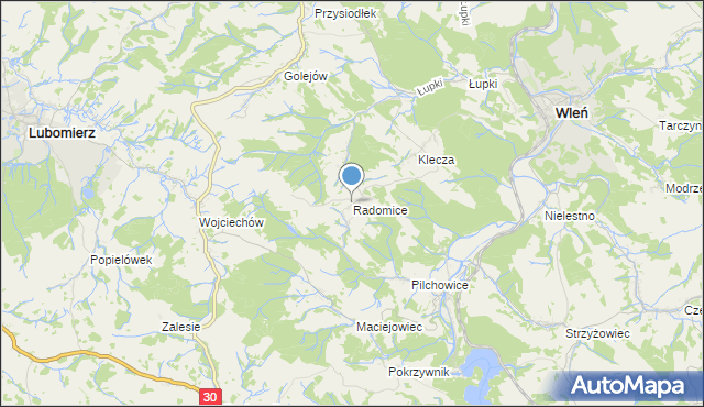 mapa Radomice, Radomice gmina Wleń na mapie Targeo
