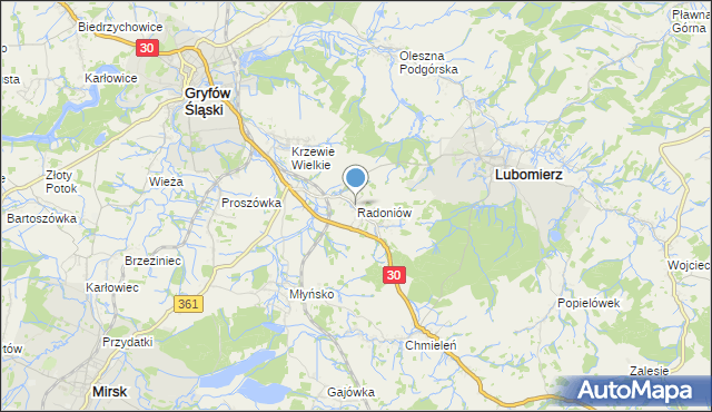 mapa Radoniów, Radoniów na mapie Targeo