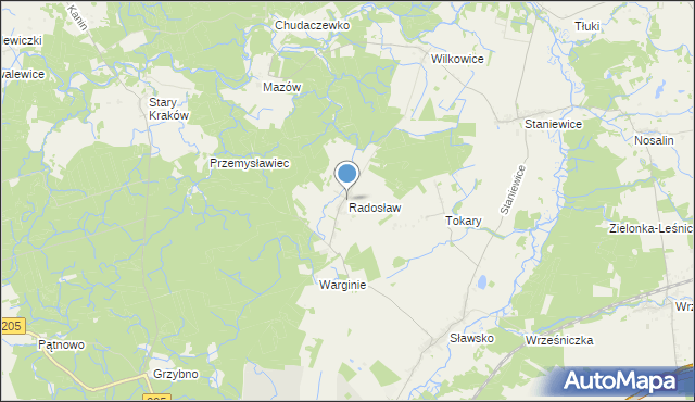 mapa Radosław, Radosław gmina Sławno na mapie Targeo