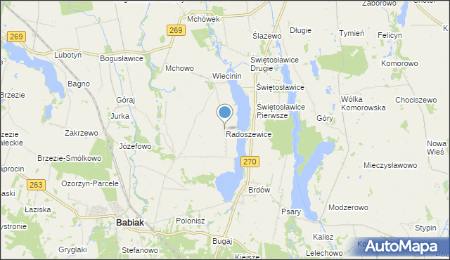 mapa Radoszewice, Radoszewice gmina Babiak na mapie Targeo