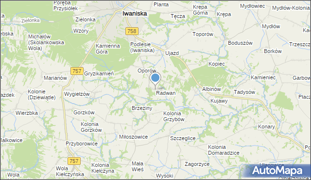 mapa Radwan, Radwan gmina Iwaniska na mapie Targeo