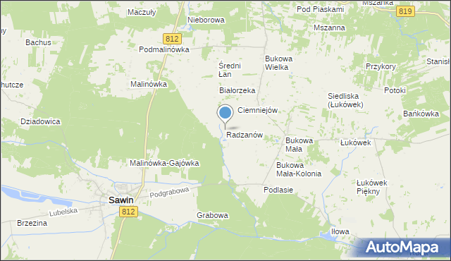 mapa Radzanów, Radzanów gmina Sawin na mapie Targeo