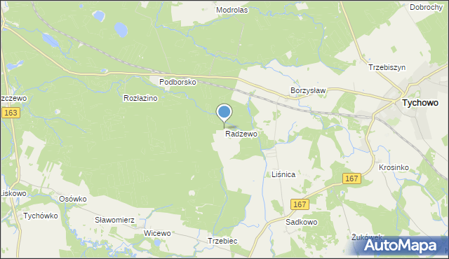 mapa Radzewo, Radzewo gmina Tychowo na mapie Targeo