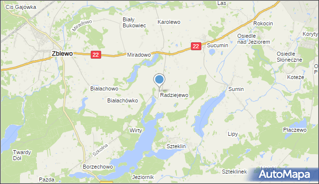 mapa Radziejewo, Radziejewo gmina Zblewo na mapie Targeo