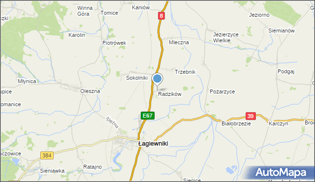 mapa Radzików, Radzików gmina Łagiewniki na mapie Targeo