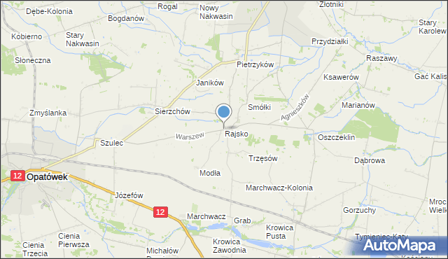 mapa Rajsko, Rajsko gmina Opatówek na mapie Targeo