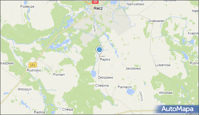 mapa Rajsko, Rajsko gmina Recz na mapie Targeo