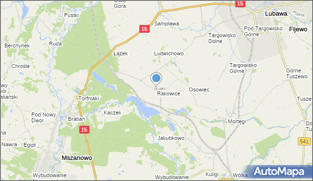 mapa Rakowice, Rakowice gmina Lubawa na mapie Targeo