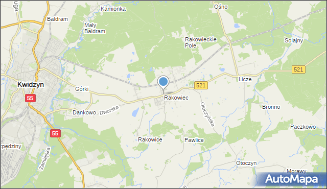 mapa Rakowiec, Rakowiec gmina Kwidzyn na mapie Targeo