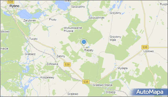 mapa Rapaty, Rapaty gmina Rybno na mapie Targeo