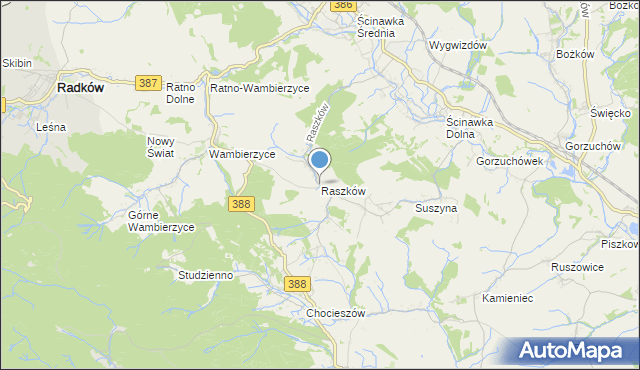 mapa Raszków, Raszków gmina Radków na mapie Targeo