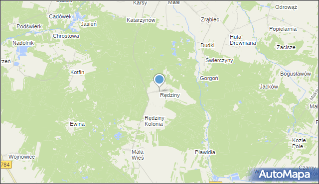 mapa Rędziny, Rędziny gmina Żytno na mapie Targeo