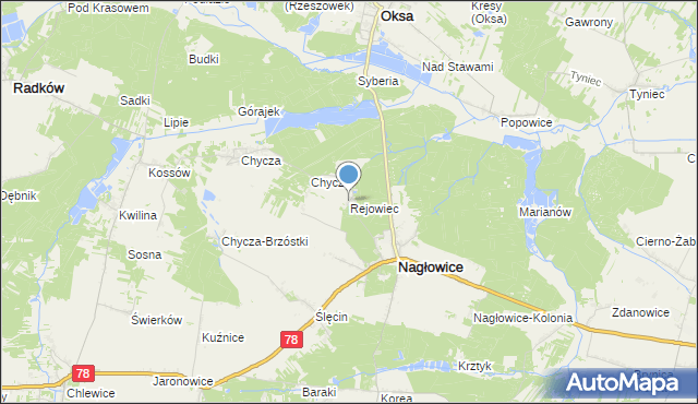 mapa Rejowiec, Rejowiec gmina Nagłowice na mapie Targeo