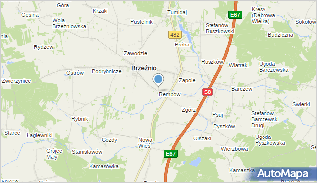 mapa Rembów, Rembów gmina Brzeźnio na mapie Targeo
